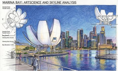 Singapore Marina Bay Architectural — surreal art by SideBush